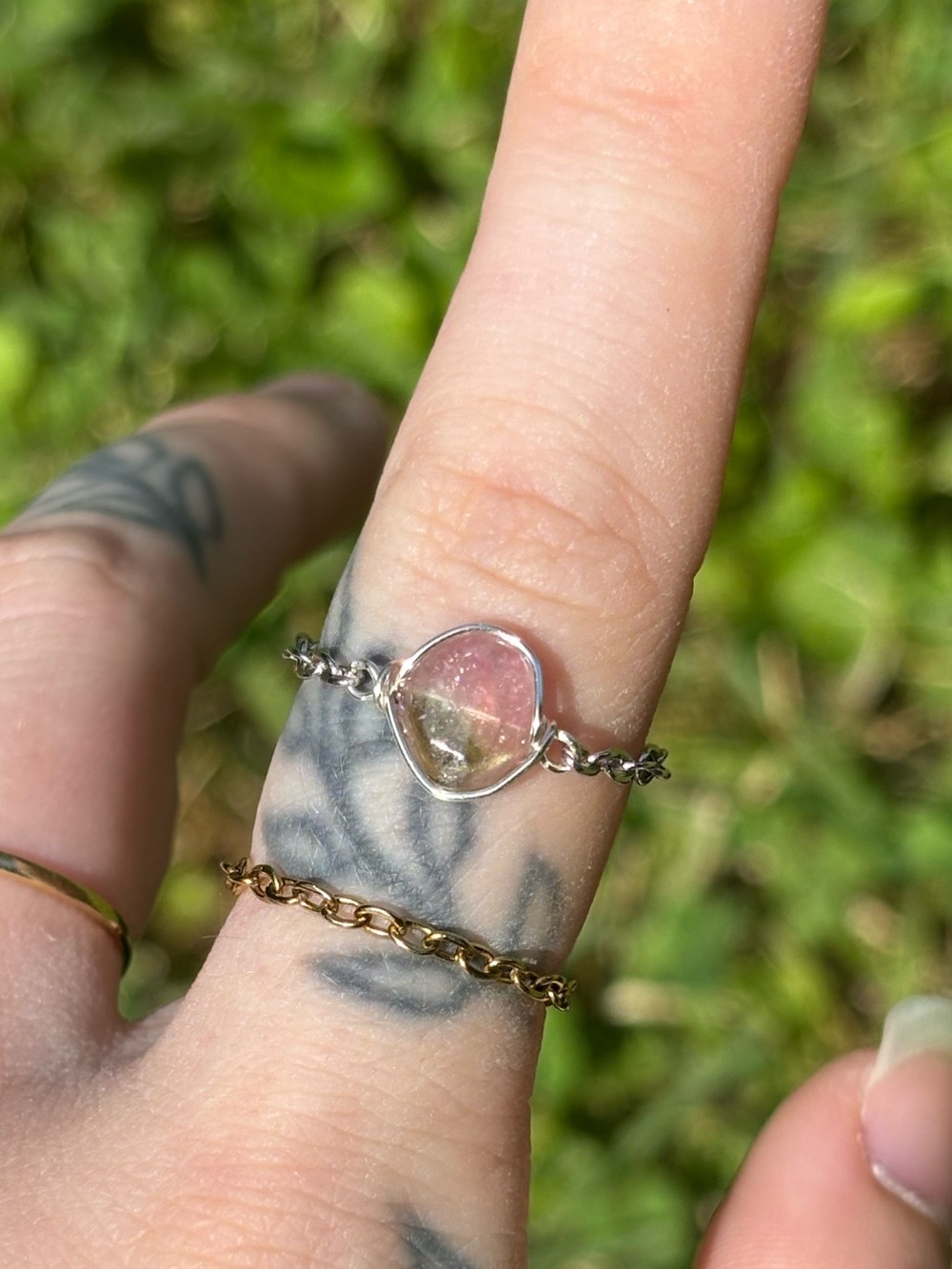 Watermelon tourmaline chain ring